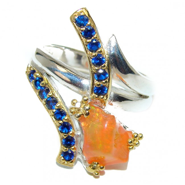 Excellent quality Mexican Opal Sapphire 18K Gold over .925 Sterling Silver handcrafted Ring size 8