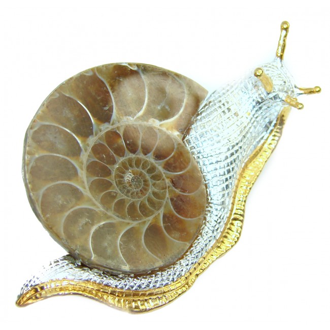 Golden Snail Ammonite 18K Gold over .925 Sterling Silver handcrafted Brooch