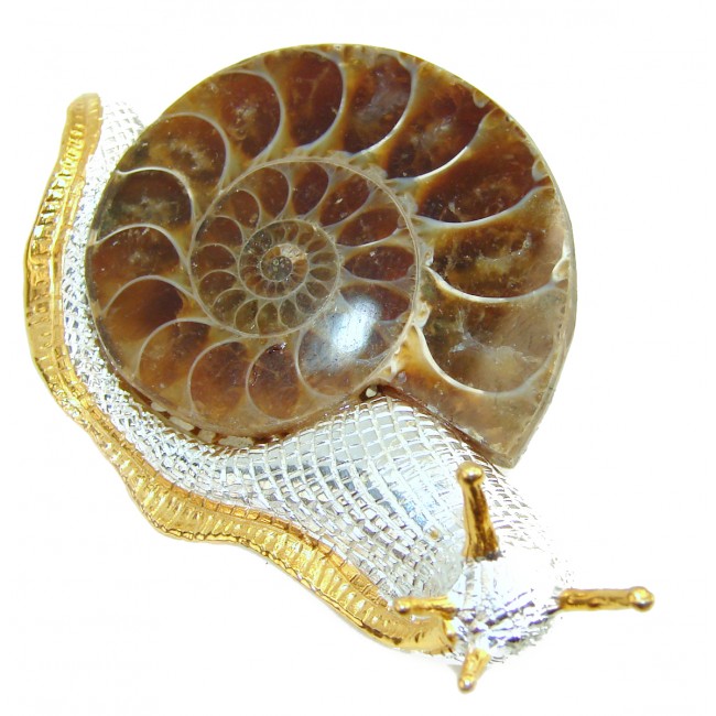 Golden Snail Ammonite 18K Gold over .925 Sterling Silver handcrafted Brooch