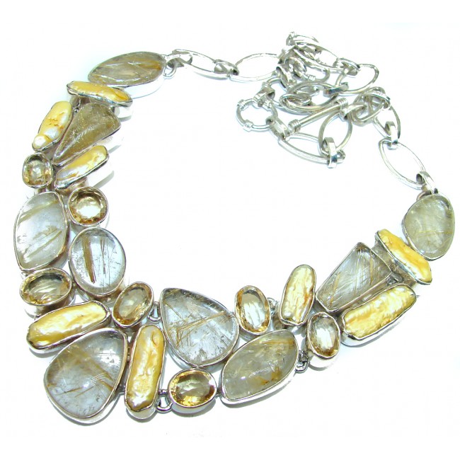 One of the kind Nature inspired Sublime Golden Rutilated Quartz Sterling Silver handmade necklace