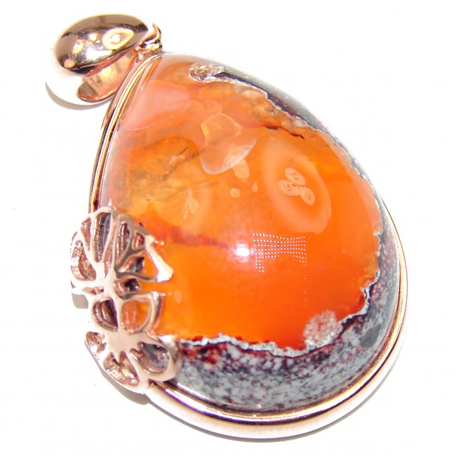 Natural 32.5 carat Mexican Fire Opal rose gold over .925 Sterling Silver handmade Pendant