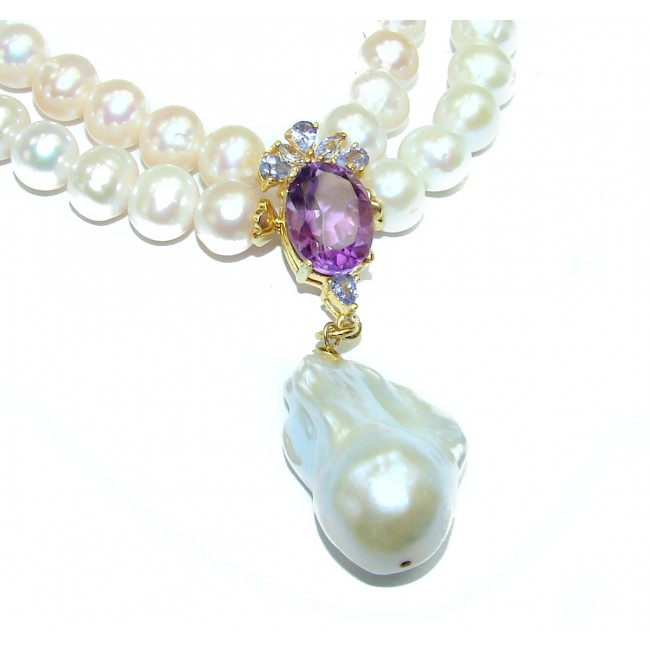 94.5 grams Tsarists heirloom Pearl & Amethyst 14K Gold over .925 Sterling Silver handmade Necklace