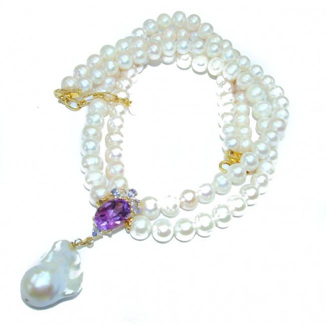 94.5 grams Tsarists heirloom Pearl & Amethyst 14K Gold over .925 Sterling Silver handmade Necklace