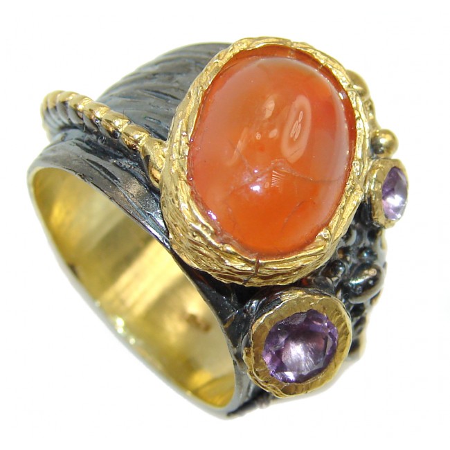 Superior quality Mexican Opal 18K Gold over .925 Sterling Silver handcrafted Ring size 7 3/4