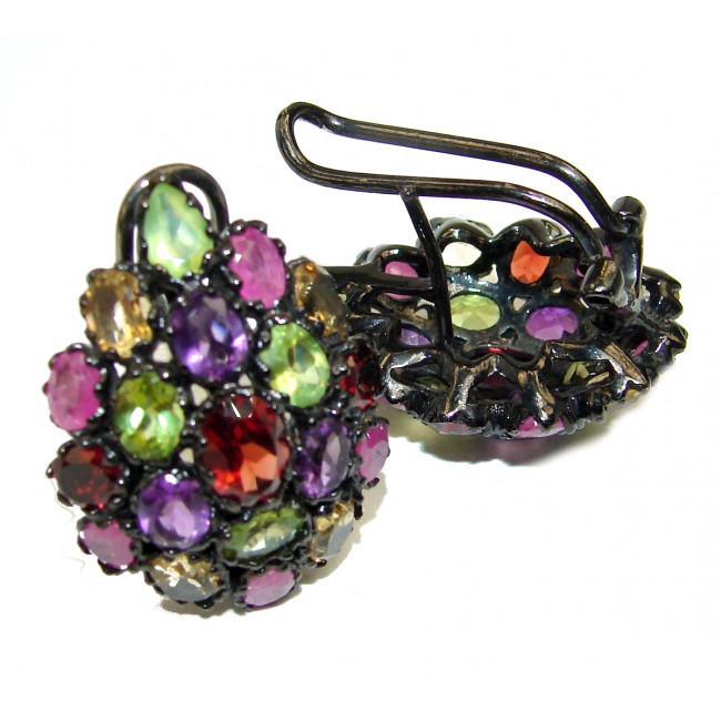Fiesta Authentic Multigem black rhodium over .925 Sterling Silver brilliantly handcrafted earrings