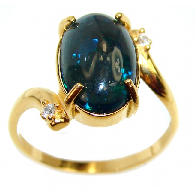 Vintage Design 8.2ctw Genuine Black Opal 18K Gold over .925 Sterling Silver handmade Ring size 8