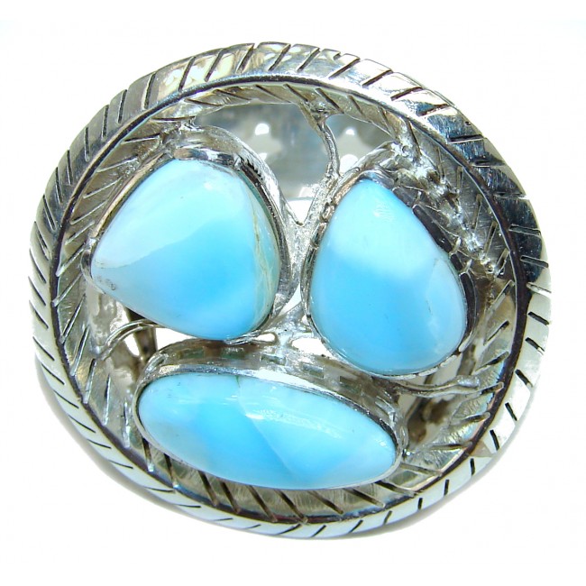 HUGE Natural Larimar .925 Sterling Silver handcrafted Ring s. 10