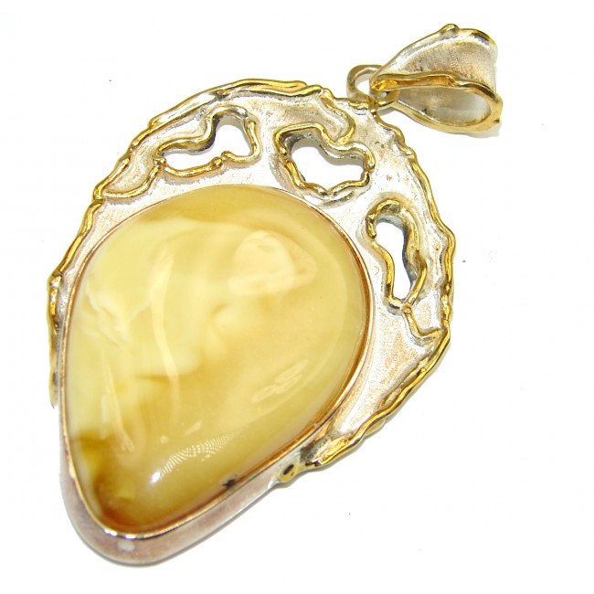Genuine Butterscotch Baltic Amber 2 tones .925 Sterling Silver handmade pendant