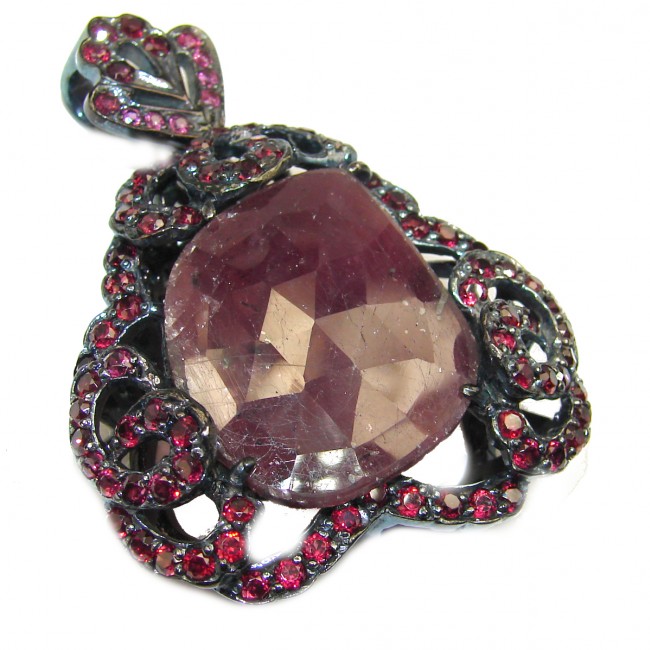 Precious Treasure Genuine Ruby black rhodium over .925 Sterling Silver handmade Pendant