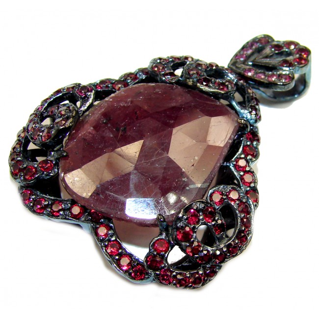 Precious Treasure Genuine Ruby black rhodium over .925 Sterling Silver handmade Pendant