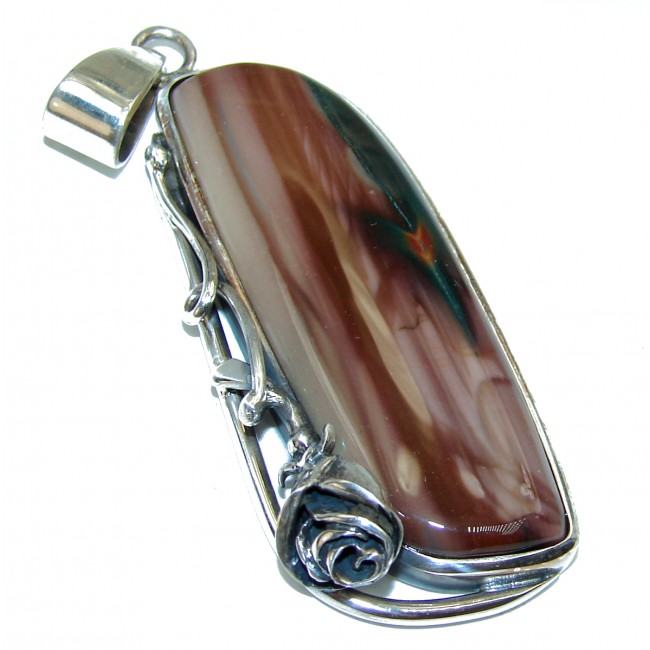Perfect quality Imperial Jasper .925 Sterling Silver handmade HUGE Pendant