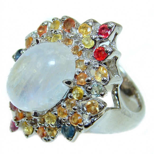 Special Fire Moonstone Sapphire .925 Sterling Silver handmade ring s. 9