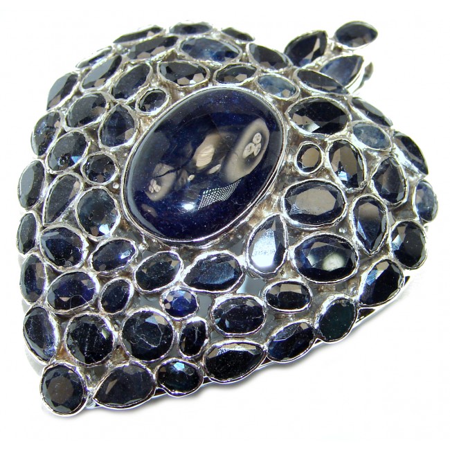 Large Heart genuine Sapphire .925 Sterling Silver handmade Pendant - Brooch