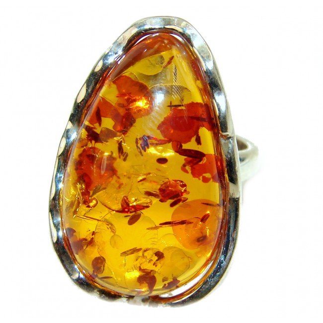 Baltic Amber .925 Sterling Silver handcrafted Large ring; s. 6 1/2