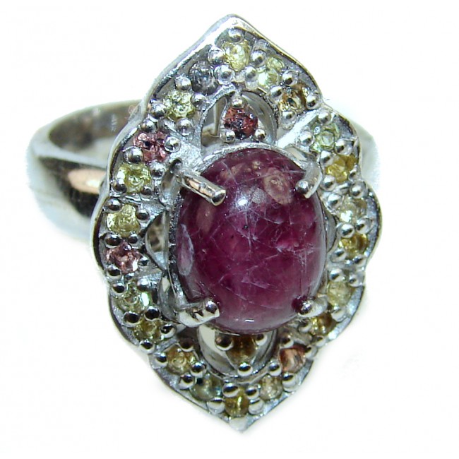 Royal quality unique Ruby Sapphire .925 Sterling Silver handcrafted Ring size 8 1/4