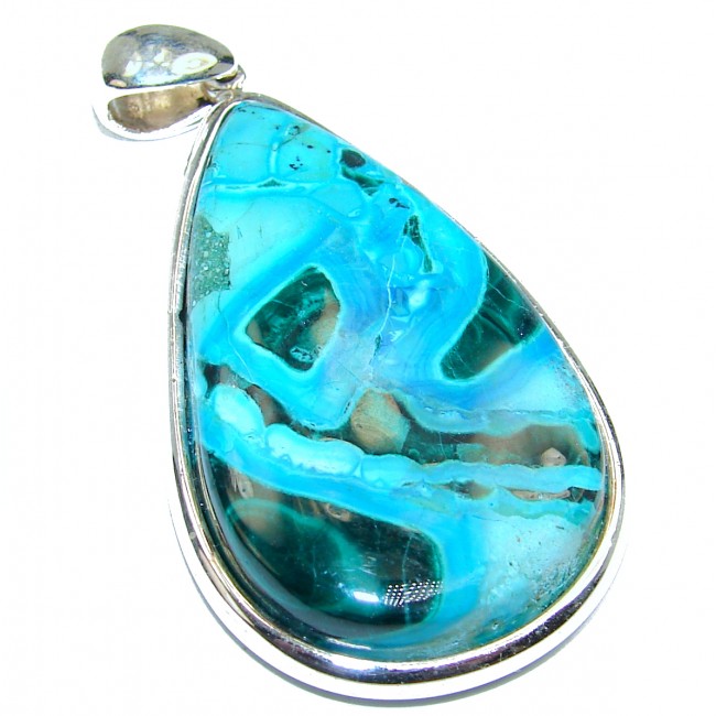 Victorian style Chrysocolla .925 Sterling Silver handcrafted Pendant