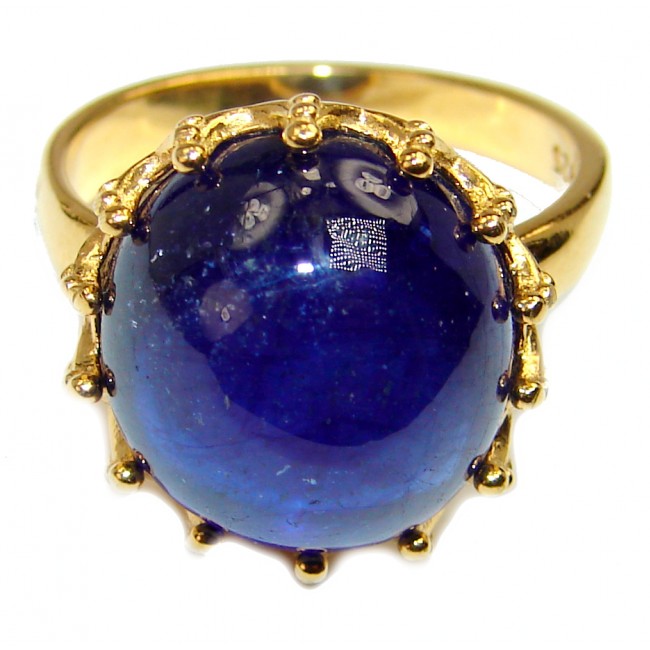 Genuine 11.8ct Sapphire 18K Gold over .925 Sterling Silver handmade Cocktail Ring s. 7 1/4