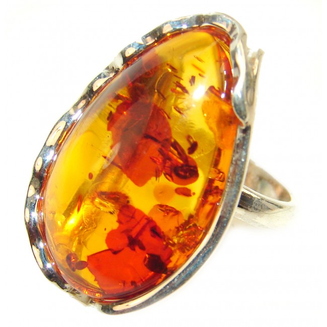 Baltic Amber .925 Sterling Silver handcrafted Large ring; s. 6 1/4