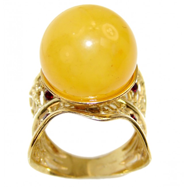Authentic Baltic Amber 18K Gold over .925 Sterling Silver handcrafted ring; s. 8 1/4