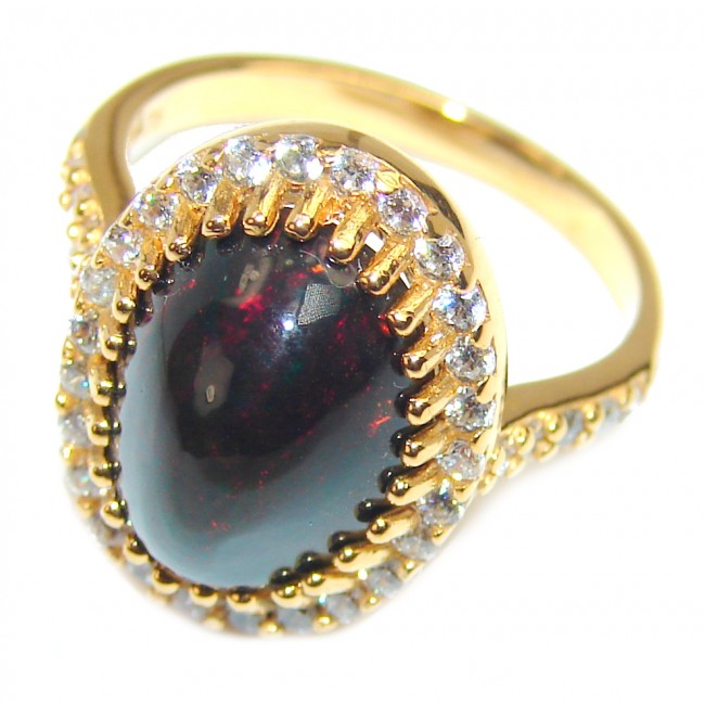 Vintage Design 10.6ctw Genuine Black Opal 18K Gold over .925 Sterling Silver handmade Ring size 6