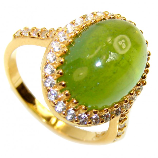 Authentic 8.5ctw Green Tourmaline Yellow gold over .925 Sterling Silver brilliantly handcrafted ring s. 6 3/4