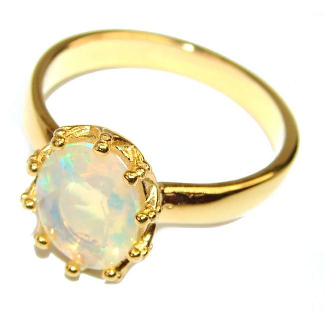 Precious 4.5 carat Ethiopian Opal 18k yellow Gold over .925 Sterling Silver handcrafted ring size 7
