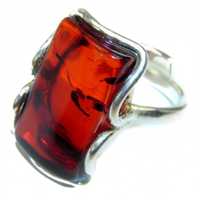 Beautiful Authentic Baltic Amber .925 Sterling Silver handcrafted ring; s. 8 adjustable