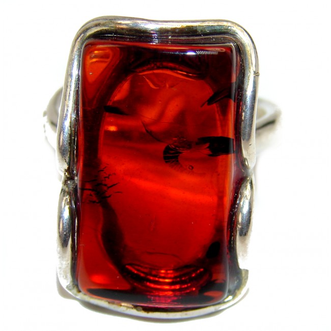 Beautiful Authentic Baltic Amber .925 Sterling Silver handcrafted ring; s. 8 adjustable