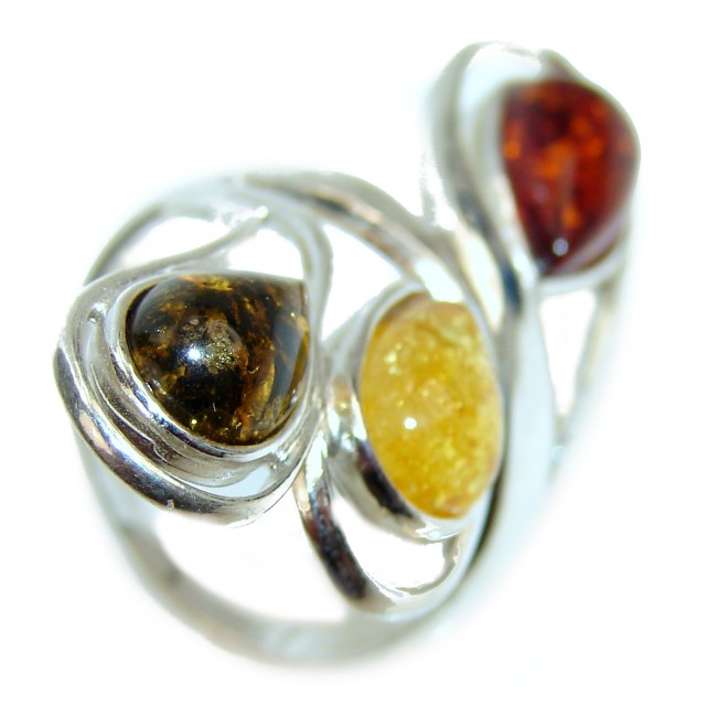 Baltic Amber .925 Sterling Silver handcrafted Large ring; s. 6 3/4