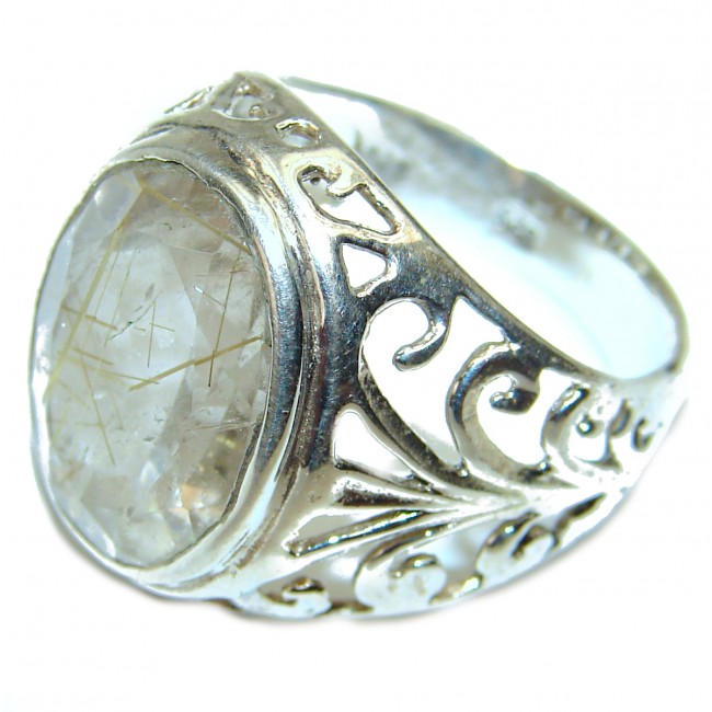 Golden Rutilated Quartz .925 Sterling Silver handcrafted Ring Size 8