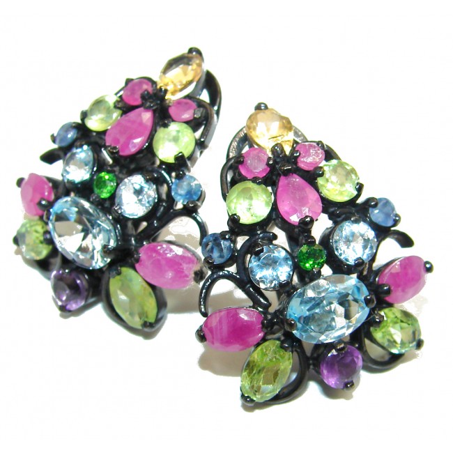 Fiesta Authentic Multigem black rhodium over .925 Sterling Silver brilliantly handcrafted earrings