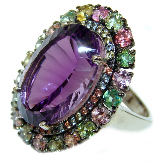 Vintage Style 15.2 carat Amethyst .925 Sterling Silver handmade Cocktail Ring s. 7 1/4