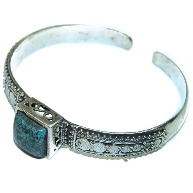 Boho Chic Genuine Turquoise .925 Sterling Silver handmade Bracelet / Cuff