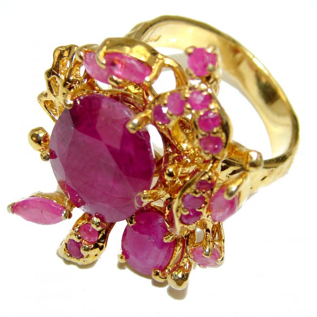 Genuine Ruby 14K Gold over .925 Sterling Silver handmade Cocktail Ring s. 8 1/4