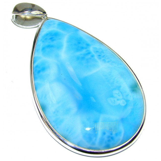 Crystal Lagoon 64.5GRAMS genuine Blue Larimar .925 Sterling Silver handmade LARGE pendant