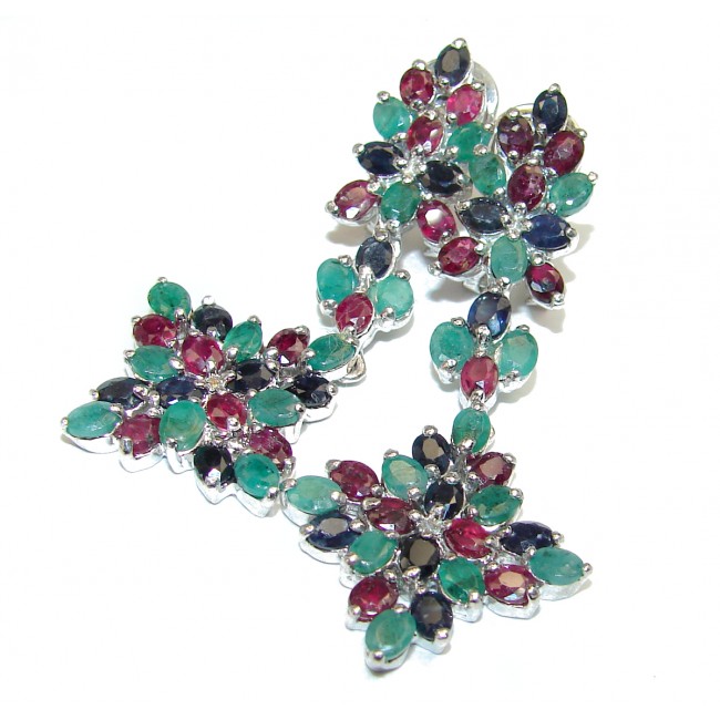 Ruby Emerald Sapphire .925 Sterling Silver handcrafted earrings