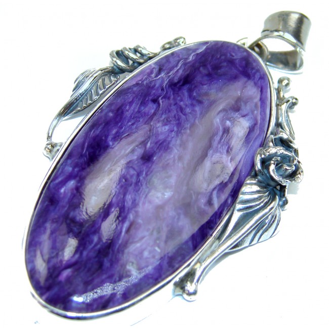 Natural Siberian Charoite .925 Sterling Silver handcrafted HUGE pendant