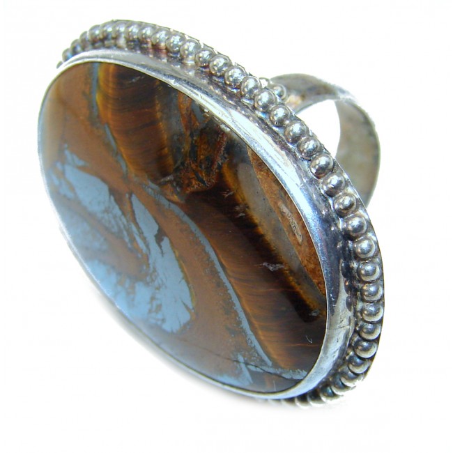Bold Silky Golden Tigers Eye .925 Sterling Silver handmade ring s. 6