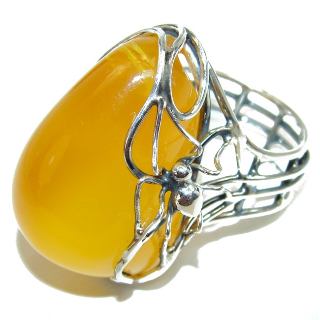 Authentic rare Butterscotch Baltic Amber .925 Sterling Silver handcrafted ring; s. 8 adjustable