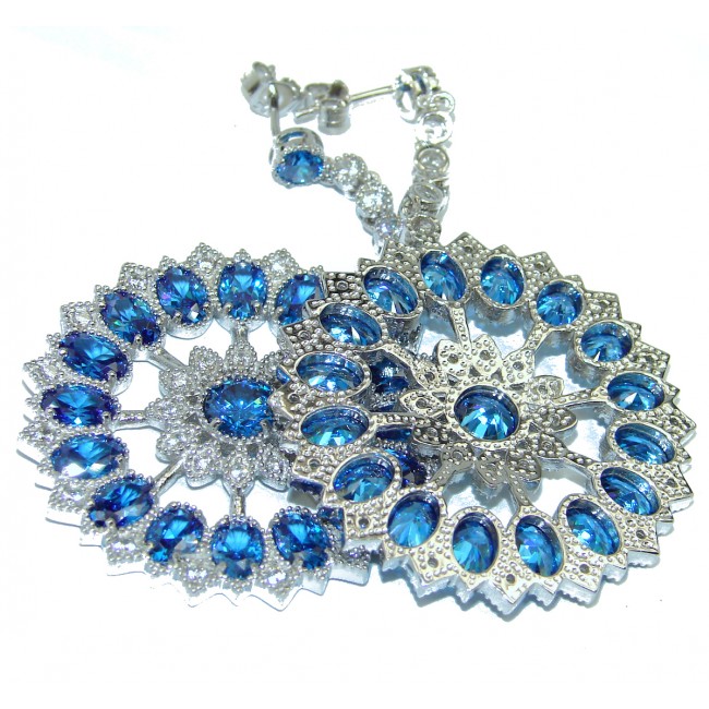 LARGE Swiss Blue Topaz .925 Sterling Silver handcrafted earrings