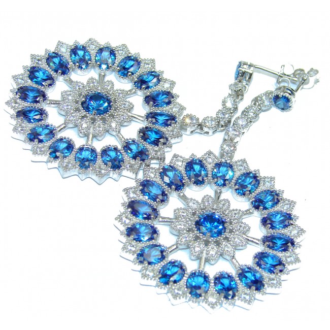 LARGE Swiss Blue Topaz .925 Sterling Silver handcrafted earrings