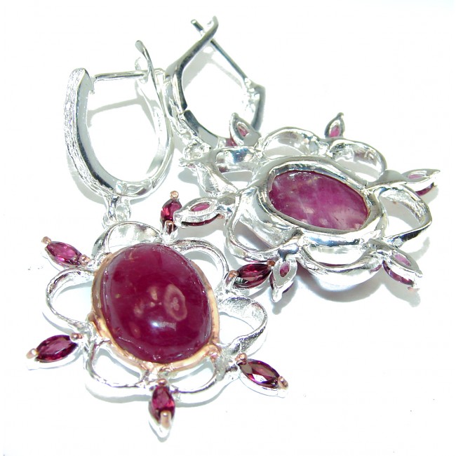 Spectacular Ruby 14K white Gold over .925 Sterling Silver handcrafted earrings