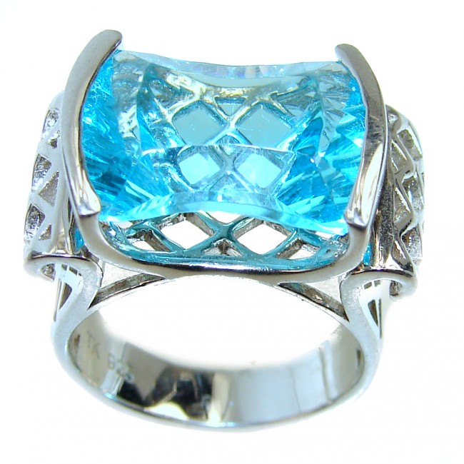 Poseidon Swiss Blue Topaz .925 Sterling Silver handmade Ring size 7 3/4