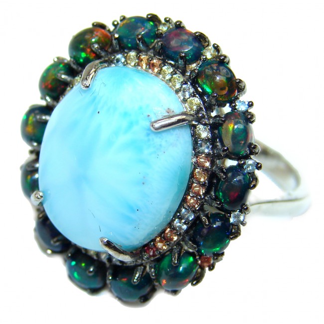 Natural Larimar Chrome Diopside .925 Sterling Silver handcrafted Ring s. 7