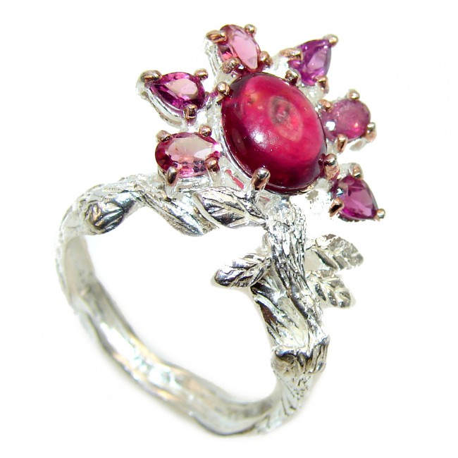 Genuine Ruby 14K Gold over .925 Sterling Silver handmade Cocktail Ring s. 9