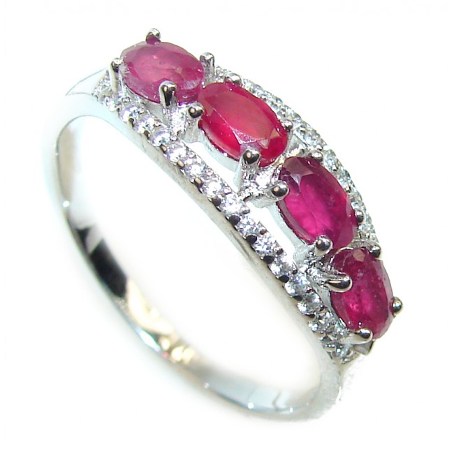 Falling in Love Red Ruby .925 Sterling Silver handmade Cocktail Ring s. 8
