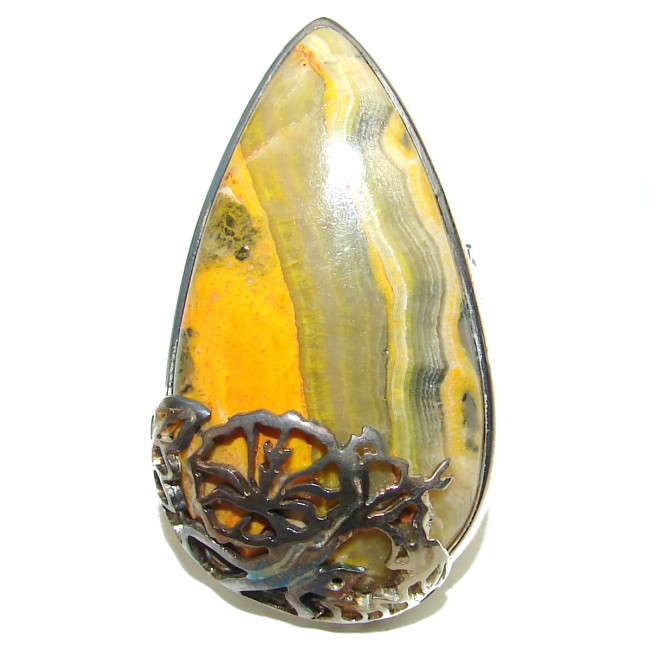 Vivid Beauty Yellow Bumble Bee .925 Jasper Sterling Silver ring s. 7 adjustable