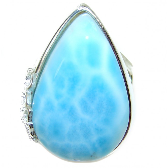 Natural Larimar .925 Sterling Silver handcrafted Ring s. 7 3/4