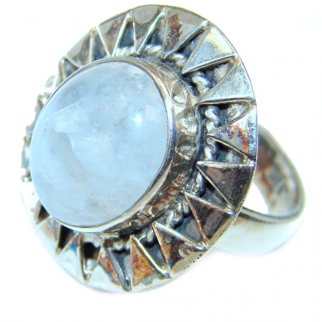 Genuine Fire Moonstone .925 Sterling Silver handcrafted ring size 7