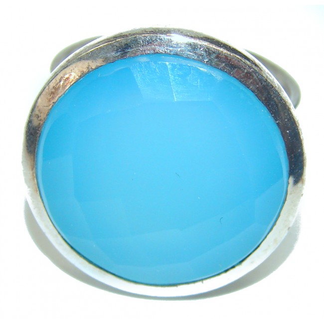 Blue Chalcedony Agate .925 Sterling Silver handcrafted Ring s. 7